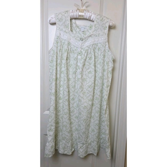 Vtg 90s Nightgown 100% Cotton Floral Green Prairie Cottage Farmhouse 1X Plus Sz - Picture 2 of 12